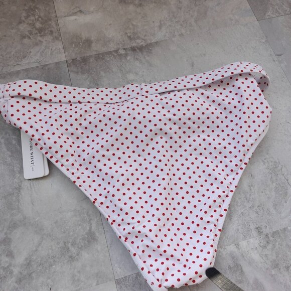 White Bikini Bottom Small Belted High Cut Swim Pink Micro Polka Dot Cheeky Retro - Picture 10 of 12